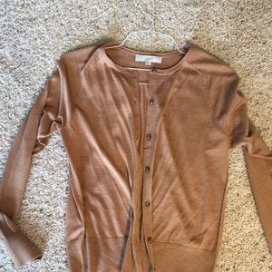 Copper color LOFT button up sweater.
